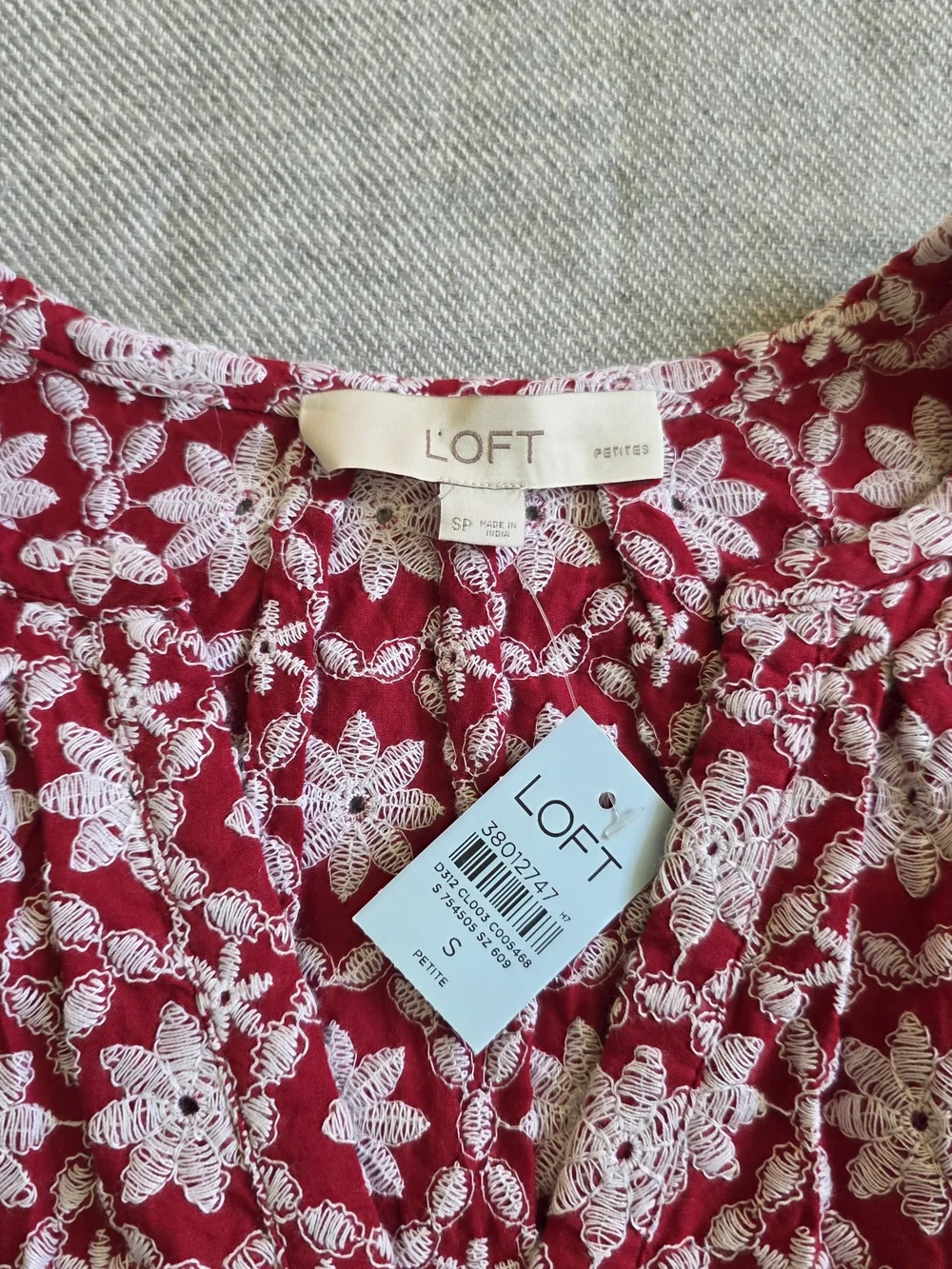 LOFT Boxy Red Floral All Over Crochet Top
